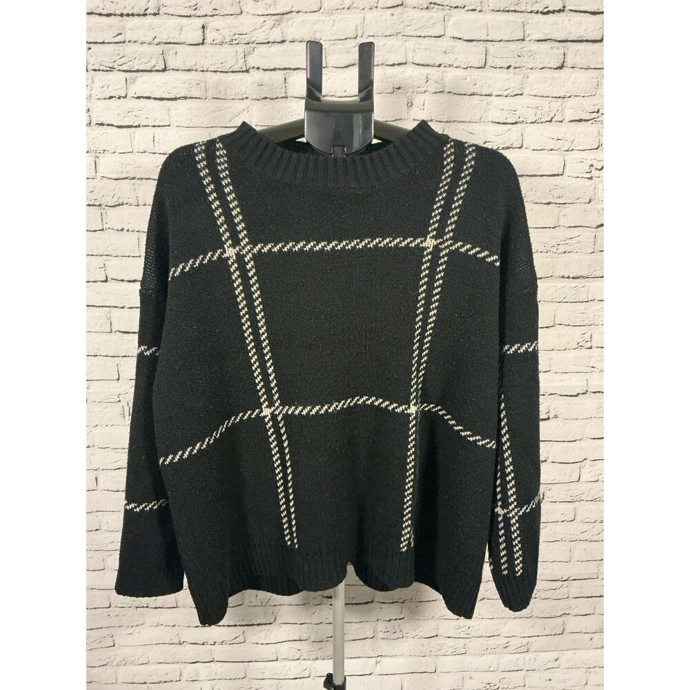 SHEIN Black Window‑Pane Check Knit Sweater – Size 2XL